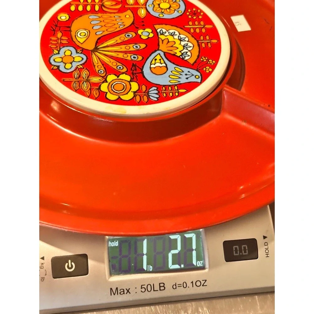 Vtg 1970s Red Melamine Divided Serving Tray Bird Floral Snack Relish Platter 13